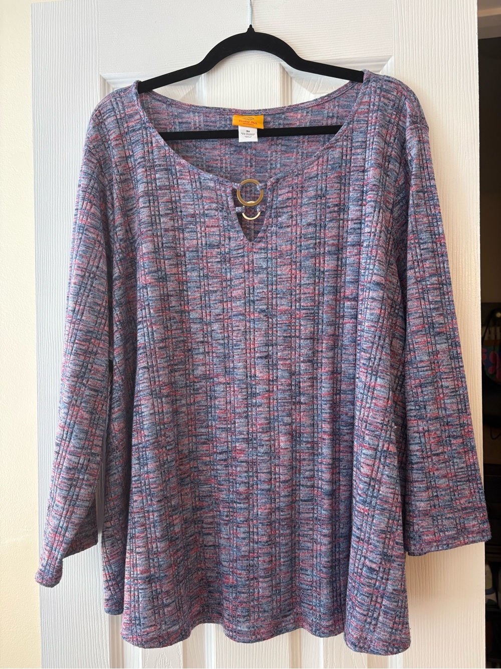 Ruby Rd. Scoop Neck Knit Top in Blue and Pink Heather